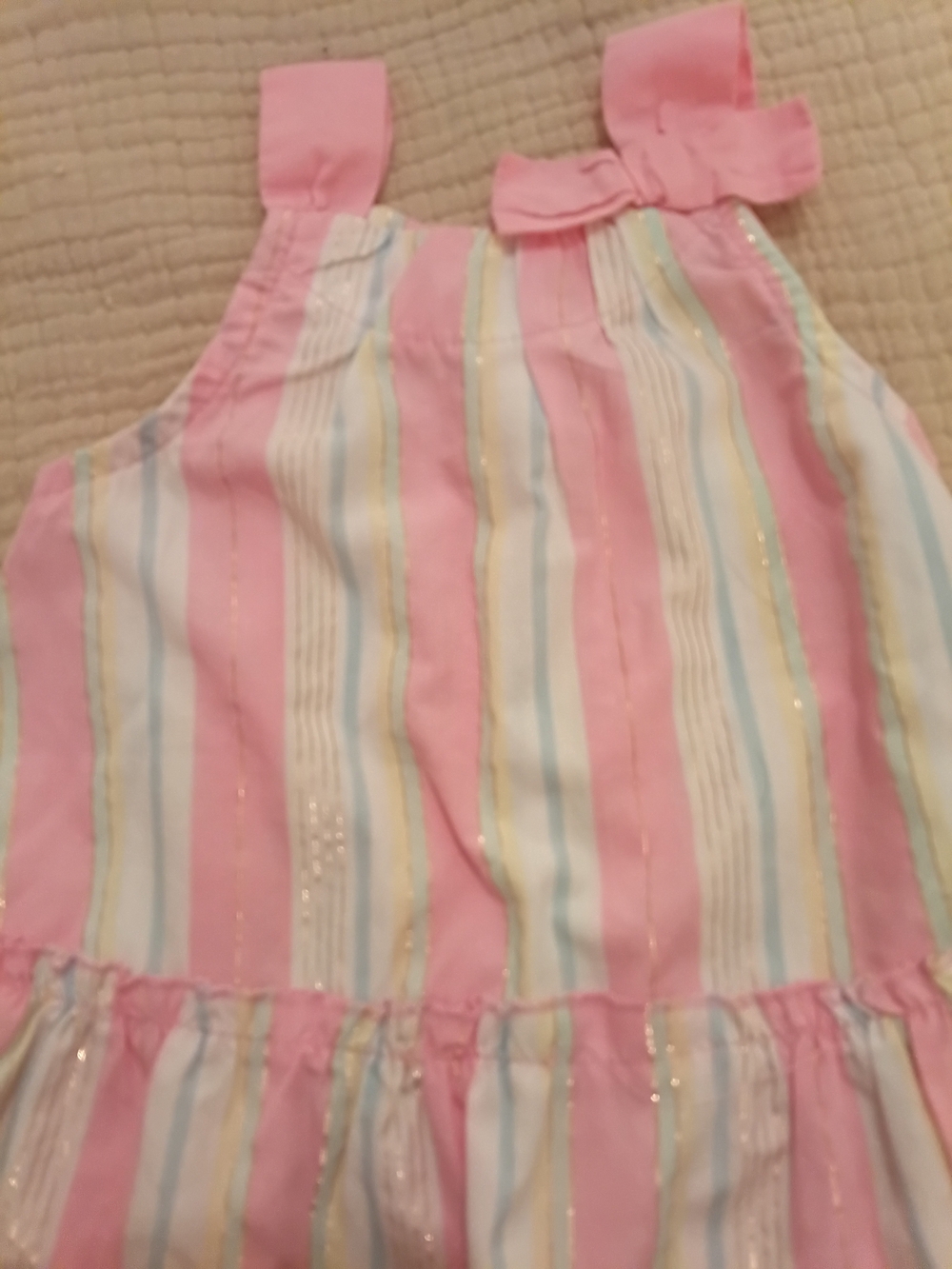 3m Infant Girl Pink Dress With Ruffled Bottom And Bow Accent